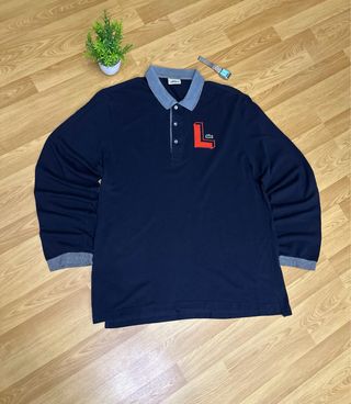 Polo Lacoste manga larga azul talla L