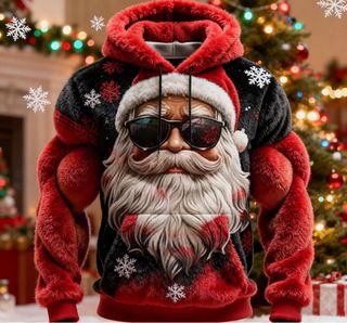 Maglione natalizio da donna/uomo Babbo Natale con gatto