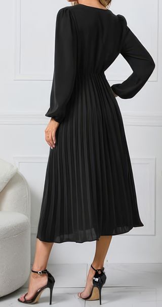 Vestido Elegante Mujer Plisado Manga Larga