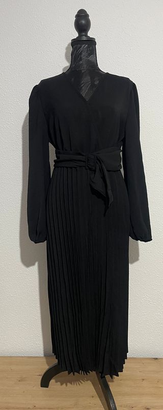 Vestido Elegante Mujer Plisado Manga Larga