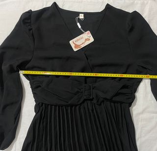 Vestido Elegante Mujer Plisado Manga Larga