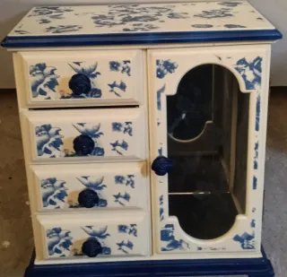 Joyero caja música floral azul y blanco