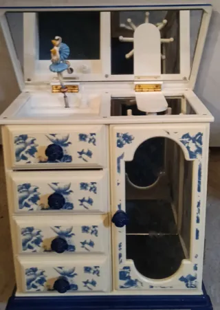 Joyero caja música floral azul y blanco