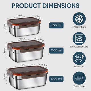 Set 3 Contenitori Acciaio Ermetici