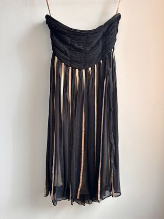 Vestido fiesta palabra de honor negro y beige