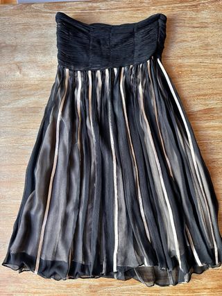 Vestido fiesta palabra de honor negro y beige