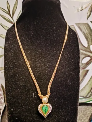 Colgante Oro 18k Perla y Piedra Verde