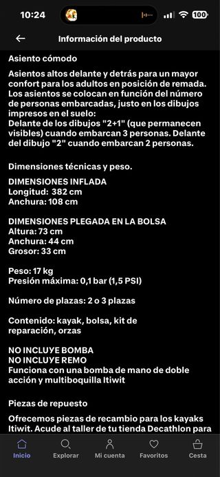 Kayak hinchable Decathlon 2/3 plazas