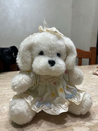 Pupazzo cane bianco vintage vestito