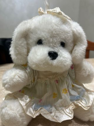 Pupazzo cane bianco vintage vestito