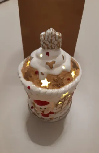 Decorazione Natalizia LED Casa Ceramica Oro Bianco