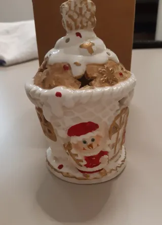 Decorazione Natalizia LED Casa Ceramica Oro Bianco