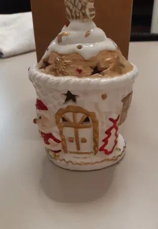 Decorazione Natalizia LED Casa Ceramica Oro Bianco