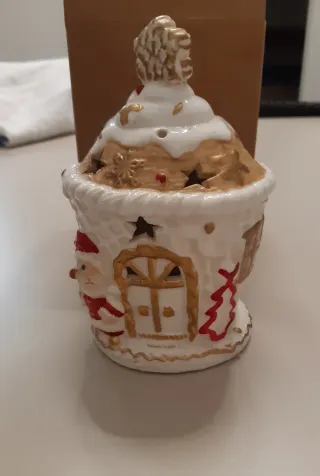 Decorazione Natalizia LED Casa Ceramica Oro Bianco