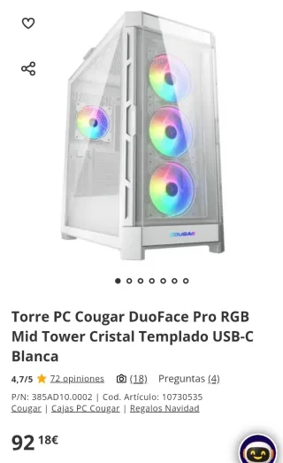 Caja PC Cougar Duoface Pro RGB Blanca Gabinete