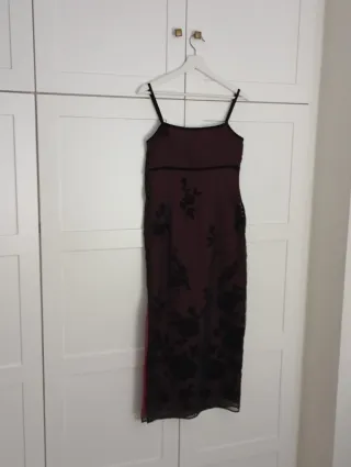 Vestido largo fiesta negro y rojo