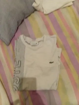 Polo Lacoste Blanco y Gris