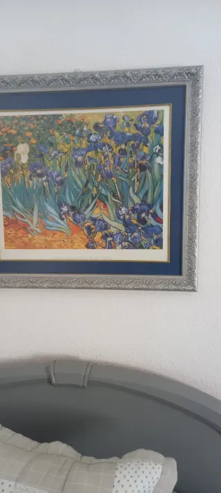 Cuadro de flores moradas y marco plateado