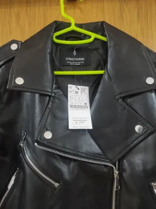 Chaqueta Piel Sintética Mujer Negra