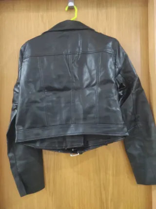 Chaqueta Piel Sintética Mujer Negra