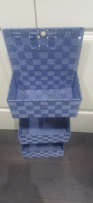 Scaffale a Parete Tessuto Blu e Bianco