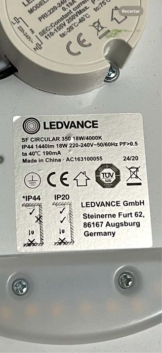 Plafón LED LEDVANCE IP44 35cm especial para Baño