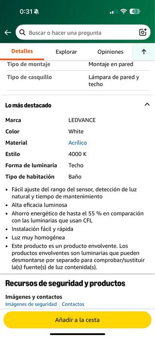 Plafón LED LEDVANCE IP44 35cm especial para Baño