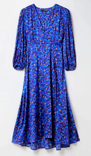 Vestido estampado floral azul y naranja