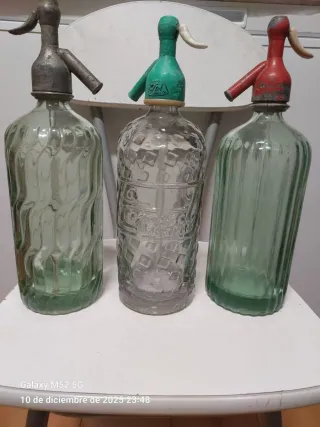 Lote 3 sifones antiguos de vidrio