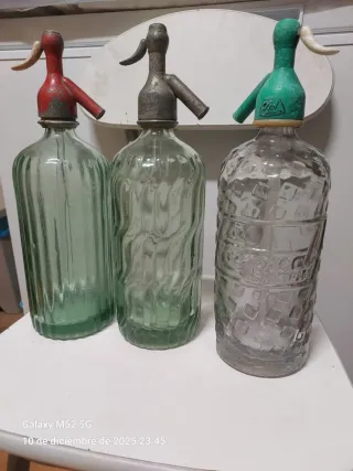 Lote 3 sifones antiguos de vidrio