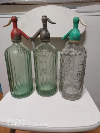 Lote 3 sifones antiguos de vidrio