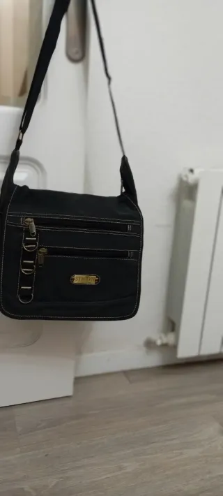 Bolso bandolera tela sintética negro