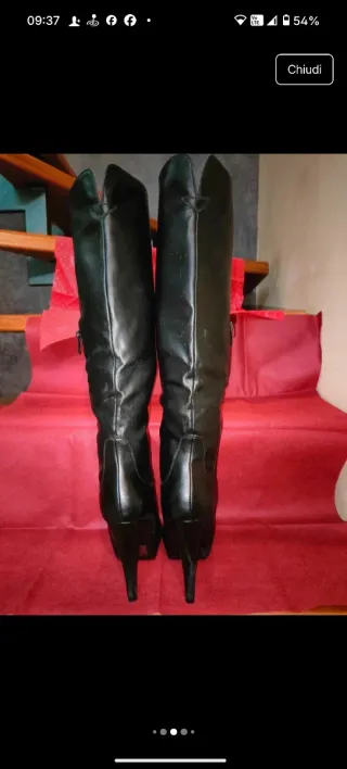 Stivali neri similpelle tacco 90 plateau n.35