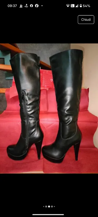 Stivali neri similpelle tacco 90 plateau n.35