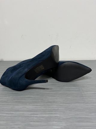 Stivaletti donna tacco 41 velluto blu