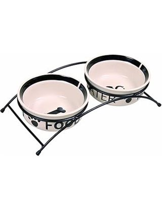 Trixie Set Comedero Cerámico y Pie, Blanco Negro,