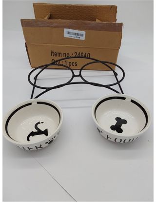 Trixie Set Comedero Cerámico y Pie, Blanco Negro,