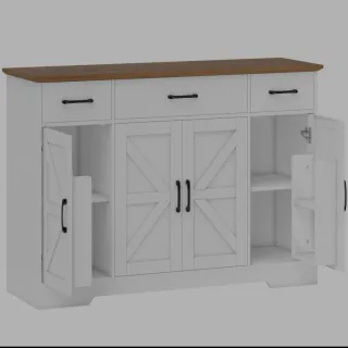 Aparador blanco y madera con puertas