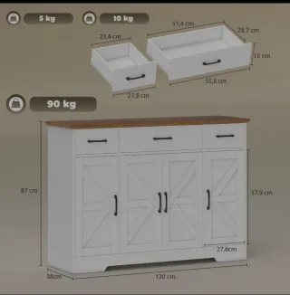 Aparador blanco y madera con puertas