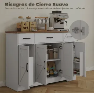 Aparador blanco y madera con puertas