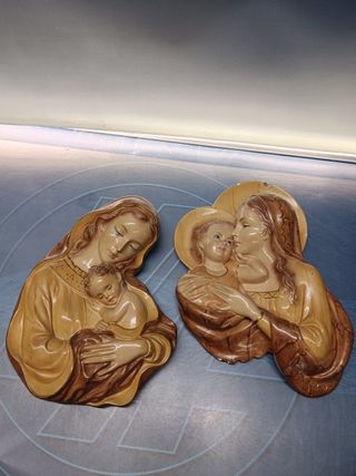 Dos figuras, virgen con niño, decoración 28 x de pared 28x20 cm y 28x28 cm