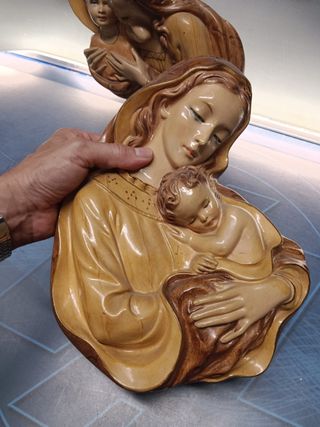 Dos figuras, virgen con niño, decoración 28 x de pared 28x20 cm y 28x28 cm