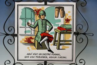 Azulejo de ofico: Sastre. Cartel, placa cerámica años 60. Onda.