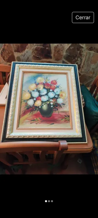 Óleo Vintage Flores Marco Dorado