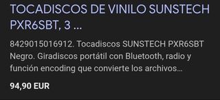 Tocadiscos SUNSTECH PXR6SBT Bluetooth