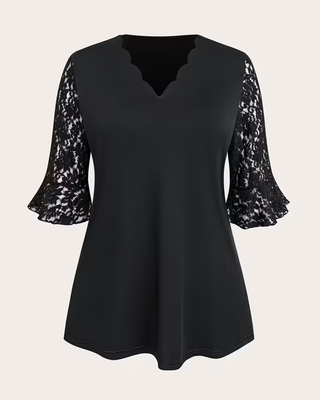 Blusa negra elegante encaje talla 2XL
