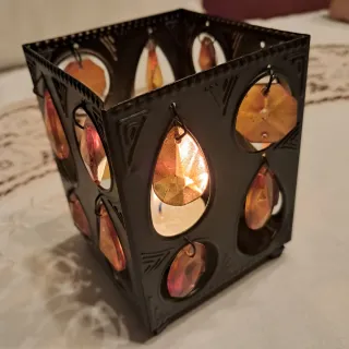 Portacandele in metallo con cristalli