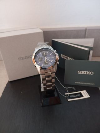 Reloj Seiko Cronógrafo Azul y Plateado A estrenar