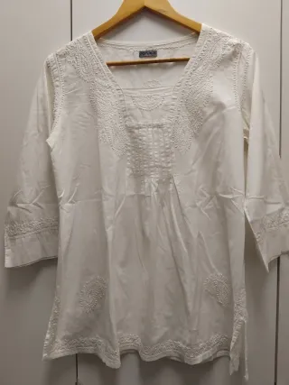 Blusa Ibicenca Blanca Talla M