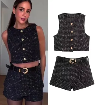 Conjunto Chaleco y Shorts Tweed